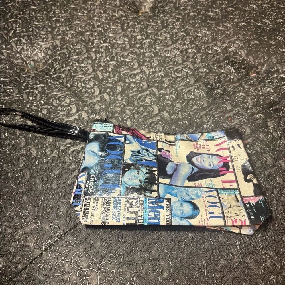 Magazine-Cover Print Wristlet Clutch - Multicolor NWOT